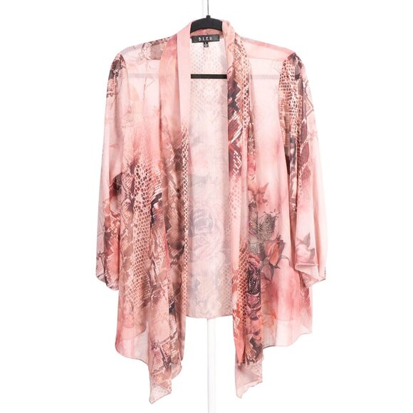 B.L.E.U. Sheer Floral Snakeskin Print Cardigan L Womens Chiffon Pink Open Gems - Picture 1 of 7